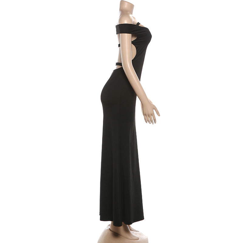 Off shoulder hollow out backless solid maxi dress  | Festival Outfits Women