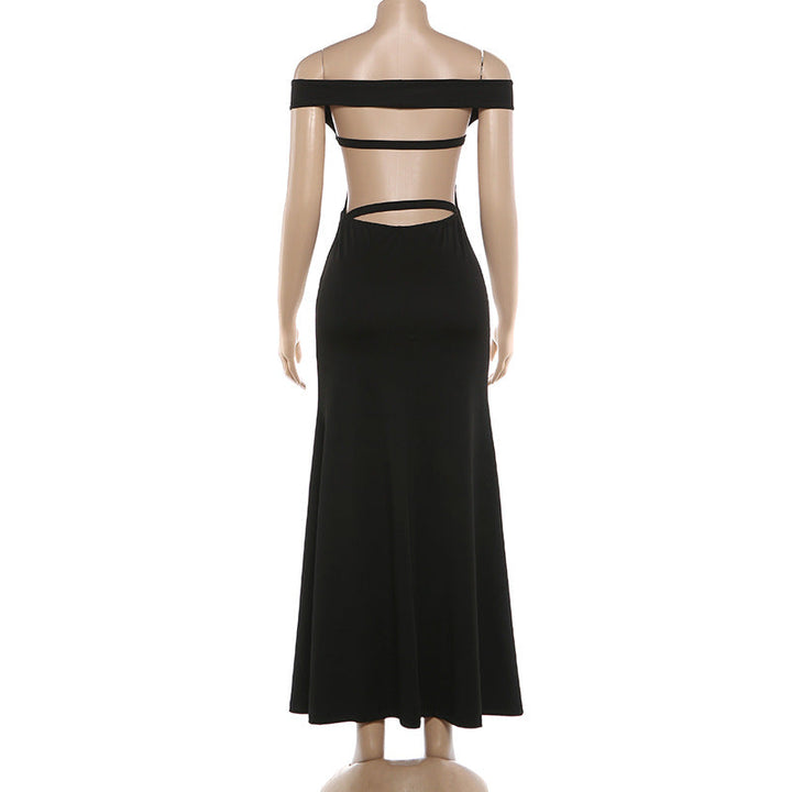 Off shoulder hollow out backless solid maxi dress  | Festival Outfits Women