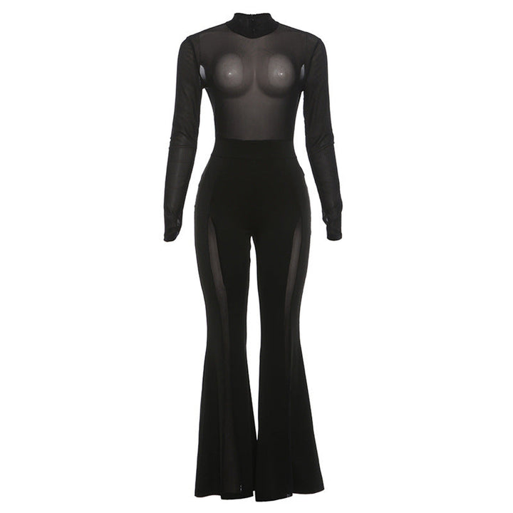Long sleeve mesh zip-up see through jumpsuit  | Festival Outfits Women