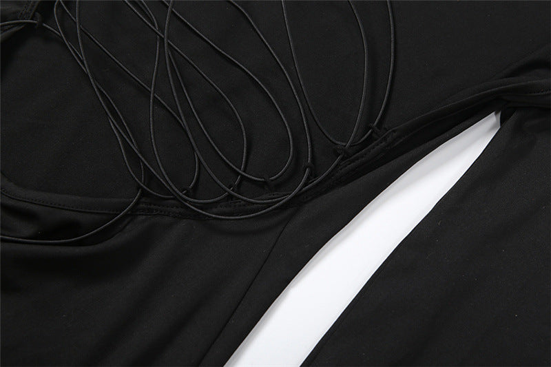 Long sleeve high neck backless self tie maxi dress  | Festival Outfits Women