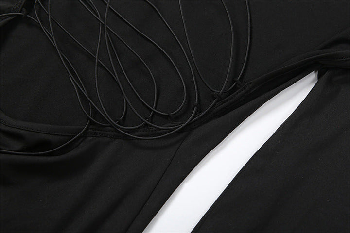 Long sleeve high neck backless self tie maxi dress  | Festival Outfits Women