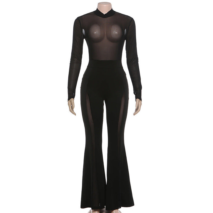 Long sleeve mesh zip-up see through jumpsuit  | Festival Outfits Women