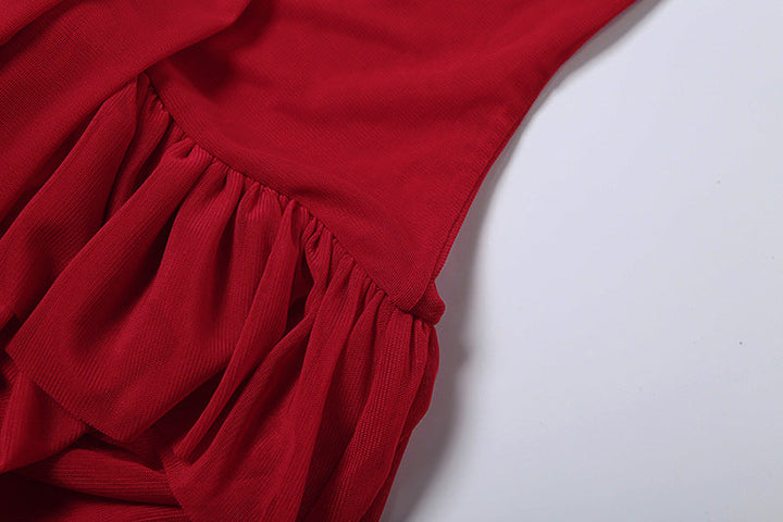 Self tie halter hollow out ruffle mesh mini dress  | Festival Outfits Women