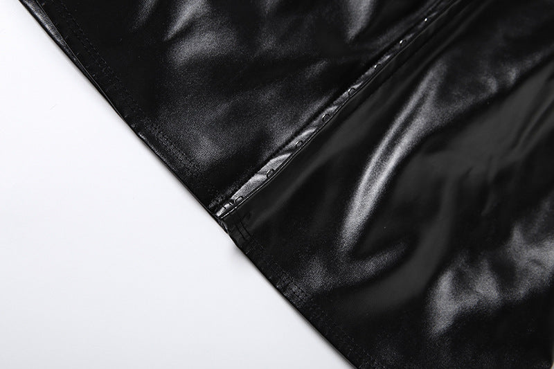 Short sleeve PU leather high neck top  | Festival Outfits Women