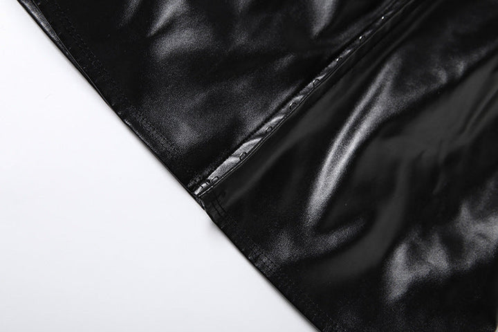 Short sleeve PU leather high neck top  | Festival Outfits Women