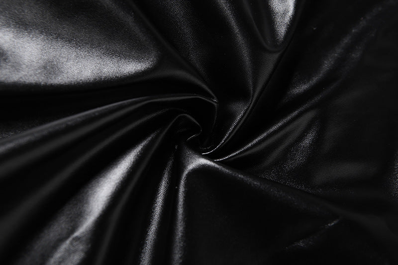 Short sleeve PU leather high neck top  | Festival Outfits Women