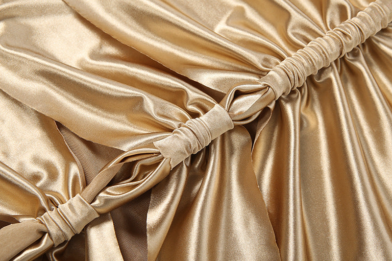 Hollow out ruched metallic tube mini dress  | Festival Outfits Women