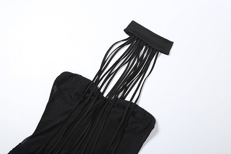 High neck ruched irregular mesh solid mini dress  | Festival Outfits Women