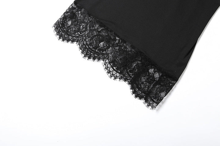 Lace hem v neck ribbed backless cami mini dress  | Festival Outfits Women