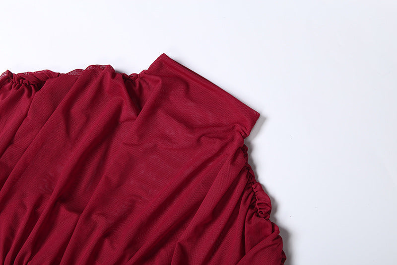 Ruched crewneck mesh crop maxi skirt set  | Festival Outfits Women