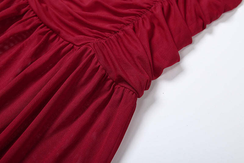 Ruched crewneck mesh crop maxi skirt set  | Festival Outfits Women