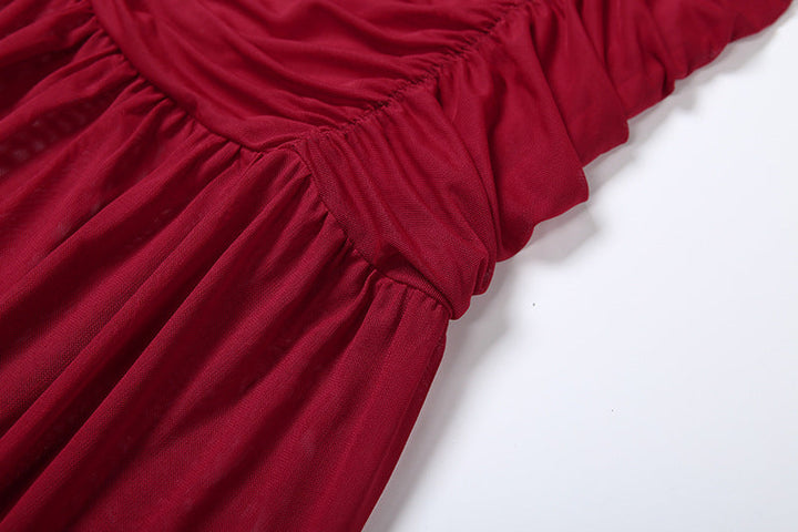 Ruched crewneck mesh crop maxi skirt set  | Festival Outfits Women