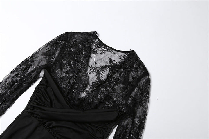 Long sleeve lace patchwork v neck maxi dress  | Festival Outfits Women