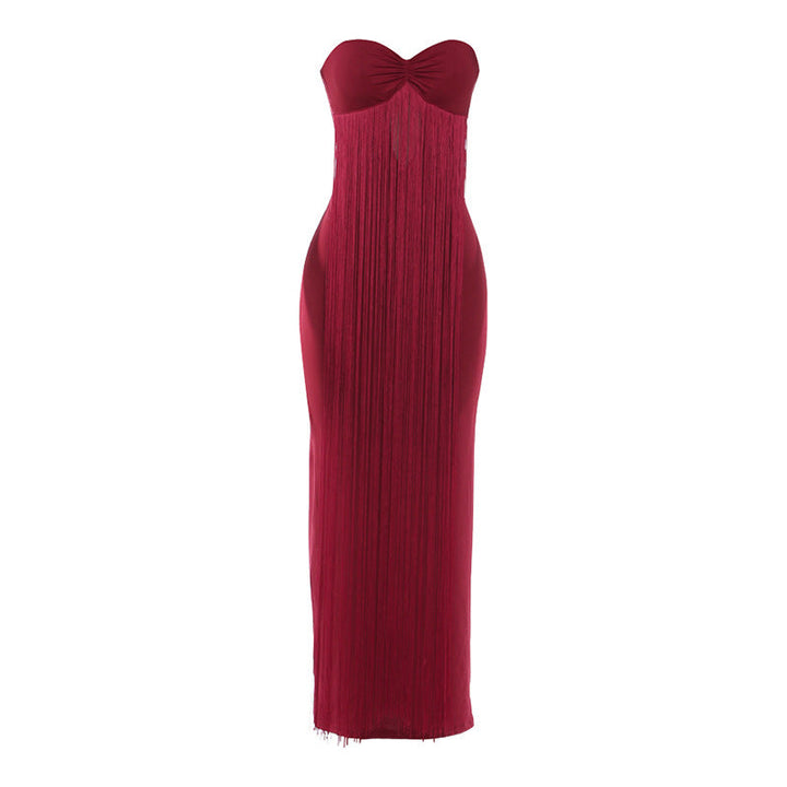 Sweetheart neck tassels backless tube maxi dress  | Festival Outfits Women