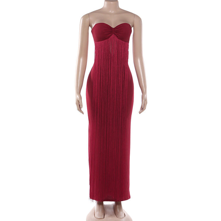 Sweetheart neck tassels backless tube maxi dress  | Festival Outfits Women