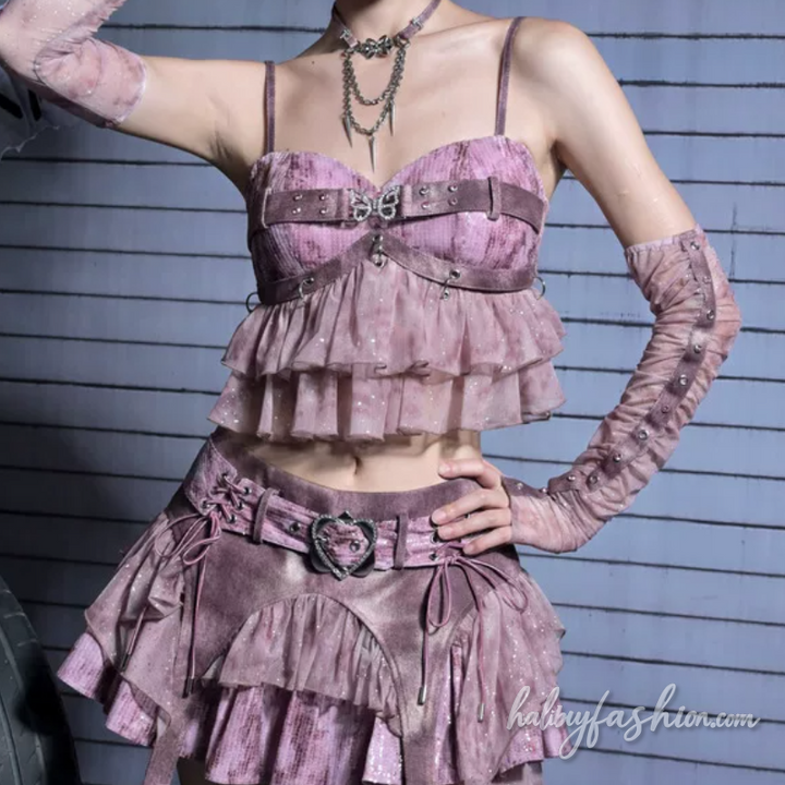 Beaded v neck glitter ruched cami top