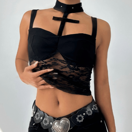 Halter lace button backless cami top  | Festival Outfits Women