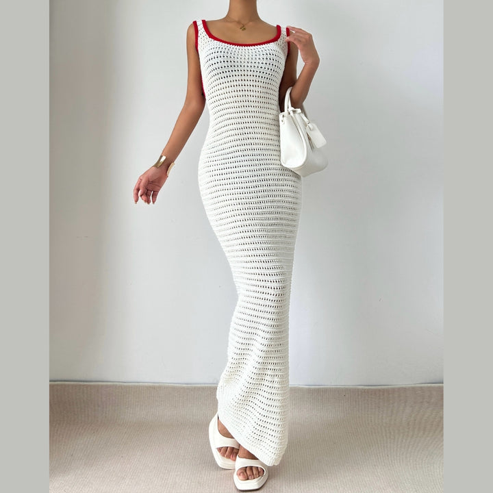 U neck backless knitted self tie cami maxi dress  | Festival Outfits Women-final-sale
