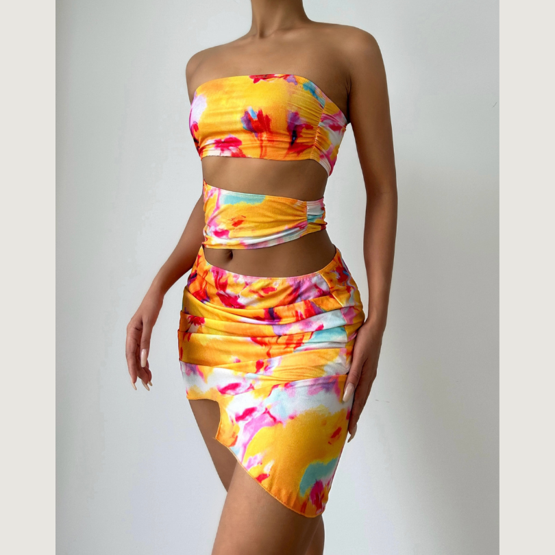 Contrast hollow out ruched tube cut out mini dress  | Festival Outfits Women-final-sale
