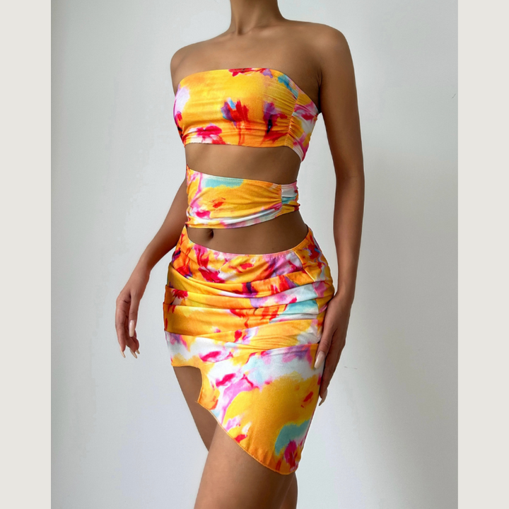 Contrast hollow out ruched tube cut out mini dress  | Festival Outfits Women-final-sale