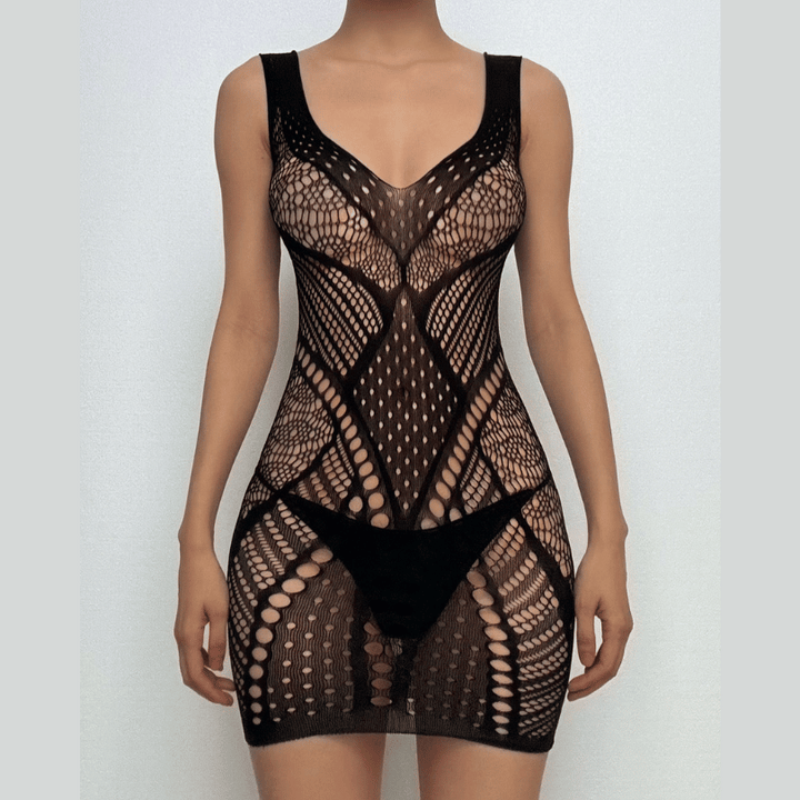 U neck net patchwork backless cami mini dress  | Festival Outfits Women