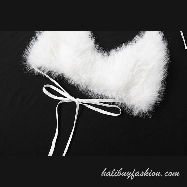 Halter fluffy backless self tie solid top - Halibuy - 18