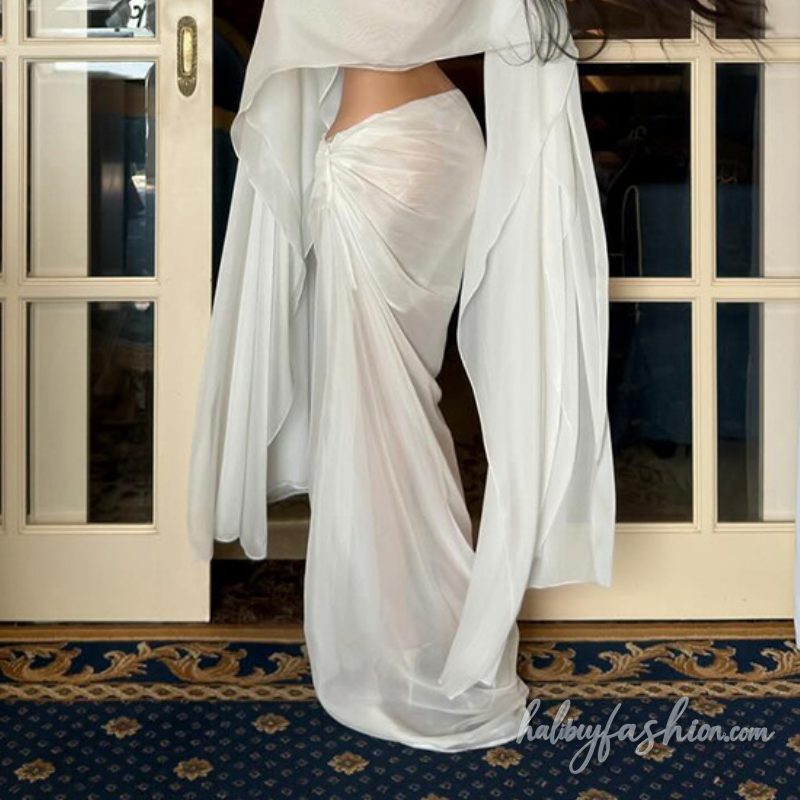 Ruched chiffon irregular solid maxi dress