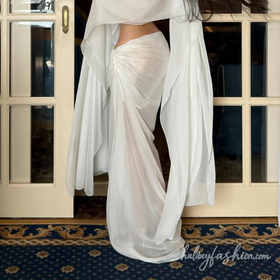 Ruched chiffon irregular solid maxi dress