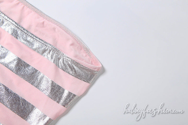 Striped metallic backless tube mini dress - Halibuy - 6