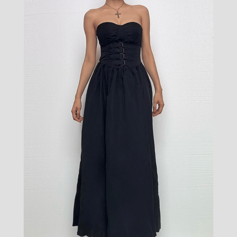 Buckle smocked sweetheart neck tube midi dress-final-sale  | Festival Outfits Women