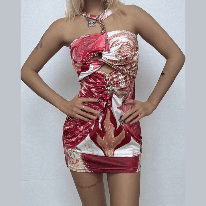 Hollow out o ring contrast cut out mini dress  | Festival Outfits Women