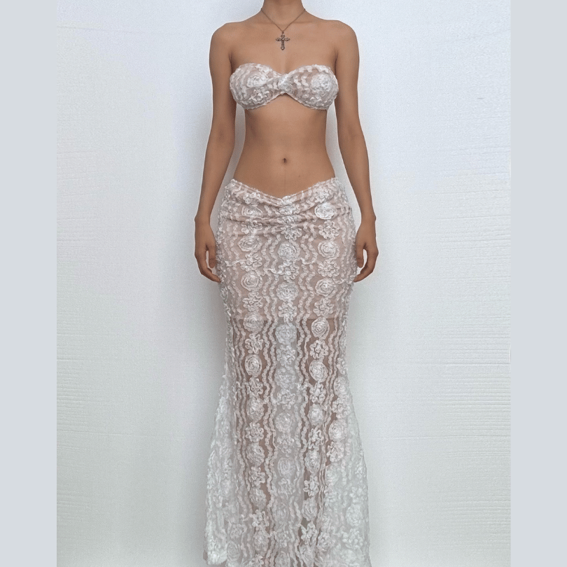 Sheer lace see through cami maxi skirt set-final-sale  | Festival Outfits Women