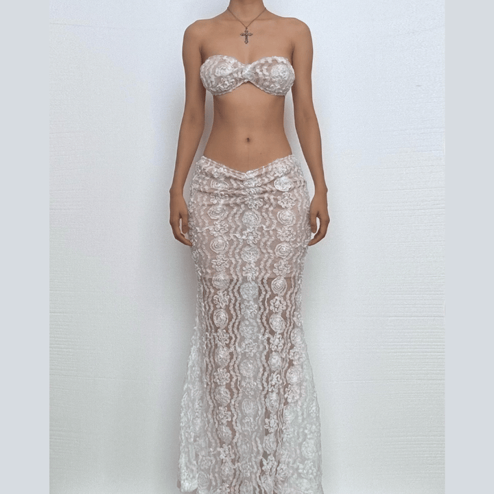 Sheer lace see through cami maxi skirt set-final-sale  | Festival Outfits Women