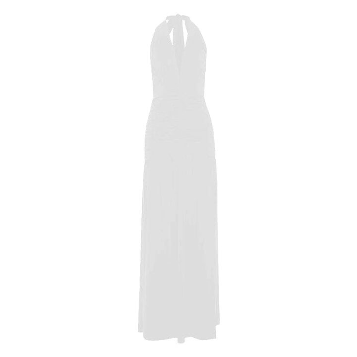 Halter deep v neck ruched backless maxi dress  | Festival Outfits Women