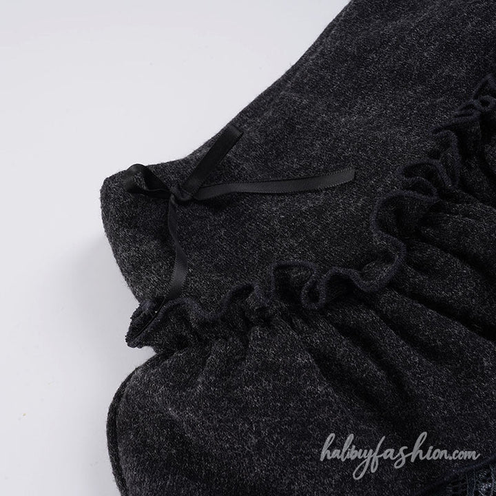 Ruffle bowknot lace hem A line mini skirt