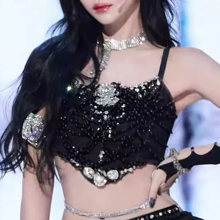 Beaded ruffle backless cami crop top  | Festival Outfits Women