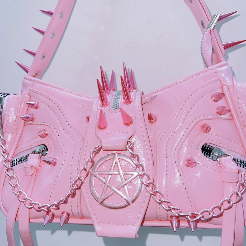 Rivet PU leather metal chain handbag  | Festival Outfits Women