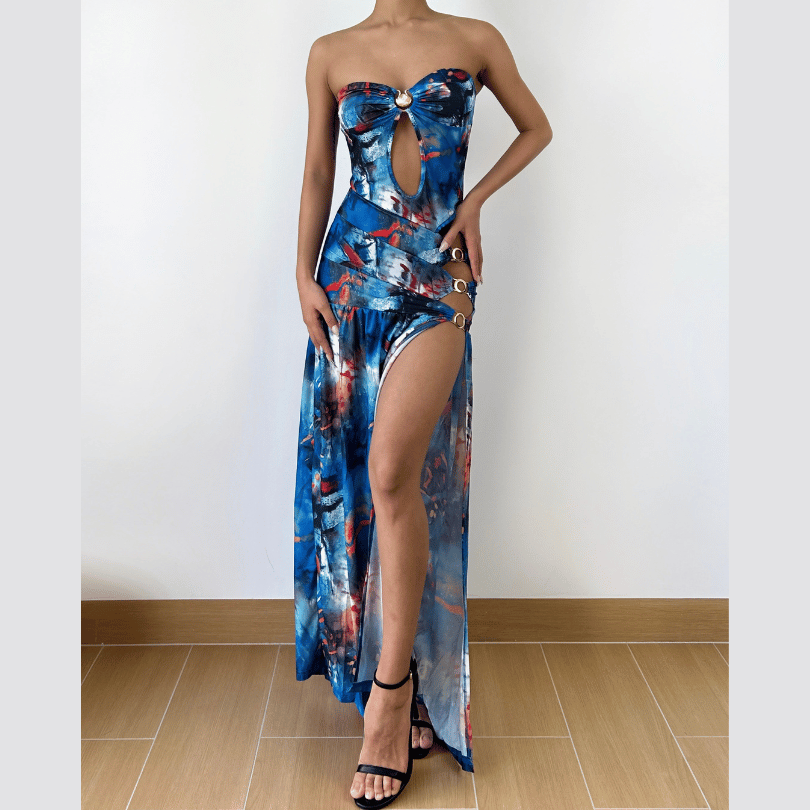 Hollow out high slit o ring cut out maxi dress  | Festival Outfits Women