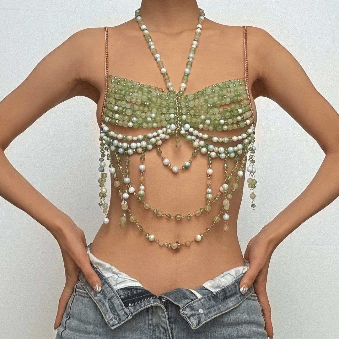 Halter beaded hollow out backless cut out top  | Festival Outfits Women