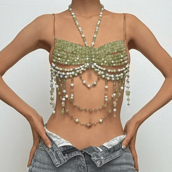 Halter beaded hollow out backless cut out top  | Festival Outfits Women