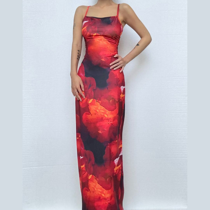 U neck print backless cami maxi dress  | Festival Outfits Women-final-sale