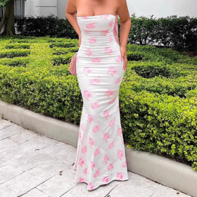 Backless flower print tube maxi dress  | Festival Outfits Women