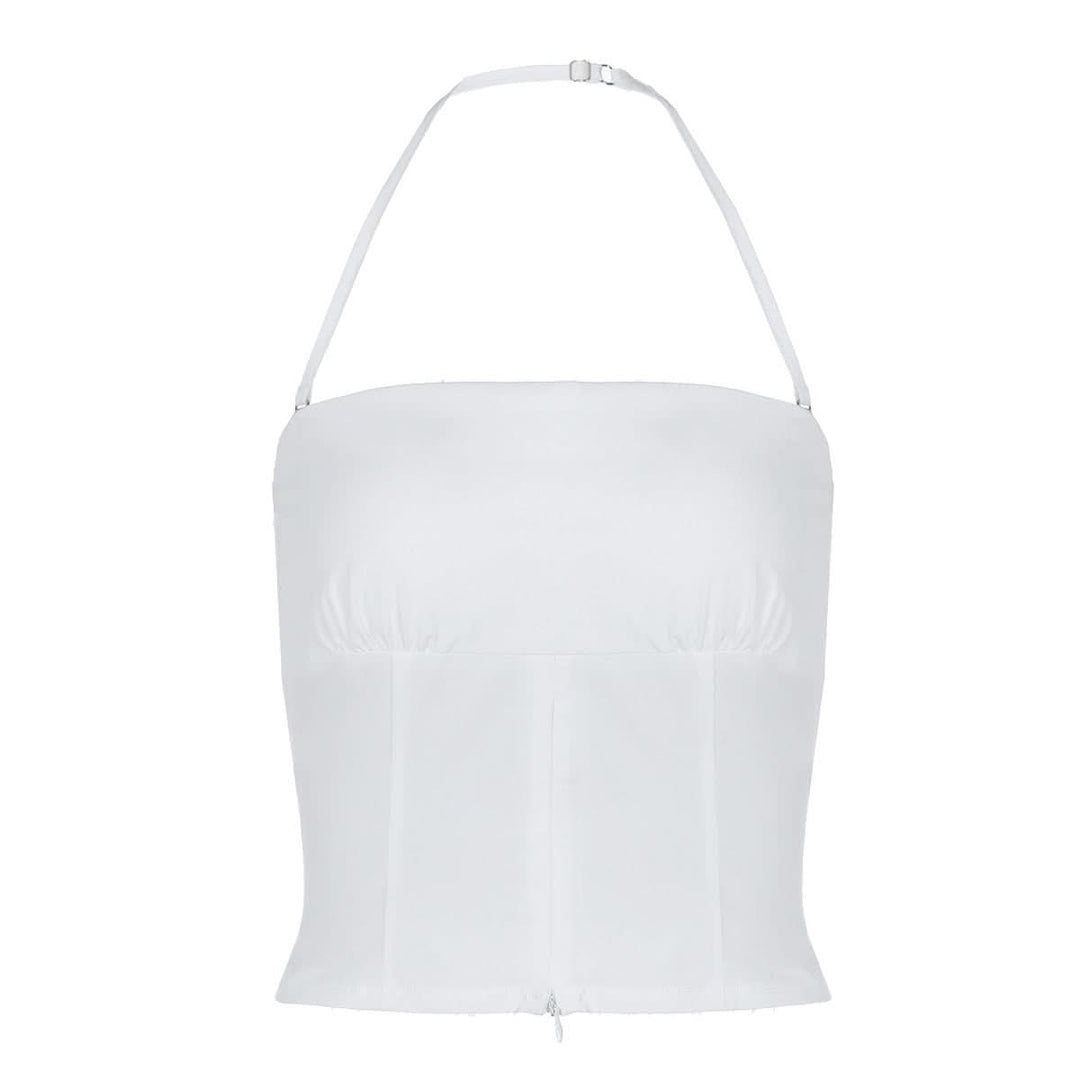 Halter backless ruched solid tube top  | Festival Outfits Women