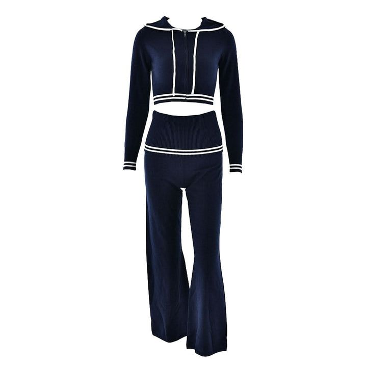 Long sleeve hoodie knitted zip-up high rise pant set  | Festival Outfits Women