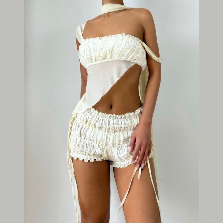 Ruched irregular square neck solid tank top  | Festival Outfits Women