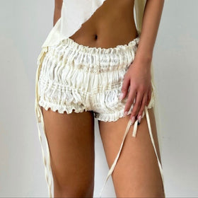 Ruched ruffle solid low rise short pant  | Festival Outfits Women