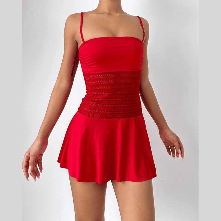 Square neck ruffle solid cami mini dress  | Festival Outfits Women-final-sale
