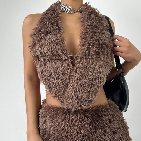 Halter backless self tie fluffy top  | Festival Outfits Women