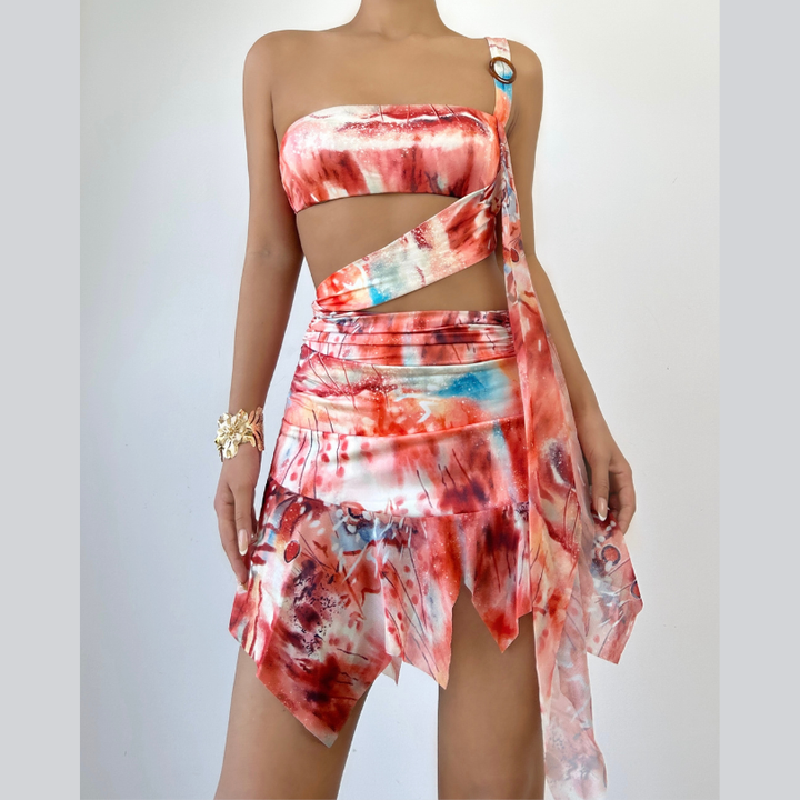 One shoulder irregular hollow out cut out mini dress  | Festival Outfits Women