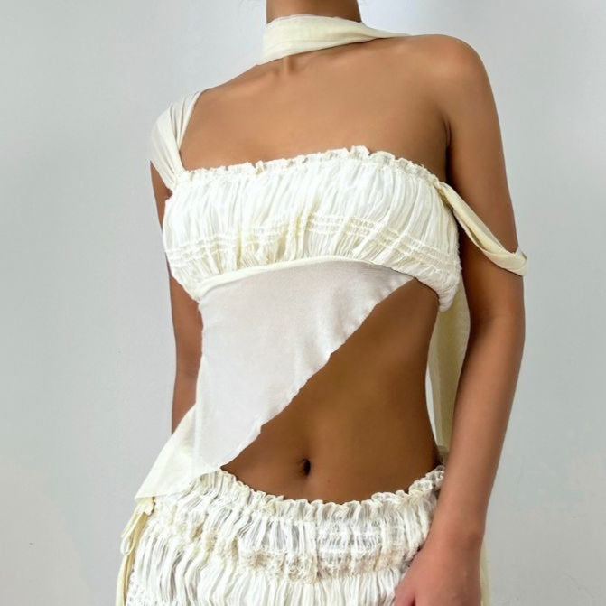 Ruched irregular square neck solid tank top  | Festival Outfits Women